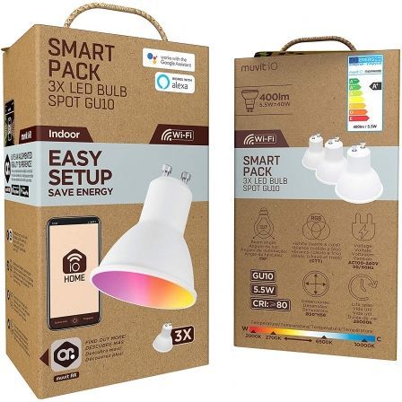 Muvit Bombilla Inteligente GU10 RGB Pack de 3 Muvit Bombilla Inteligente GU10 RGB Pack de 3